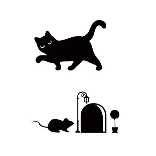 猫とネズミウォールステッカー ブラックシルエット モノトーン 階段 おしゃれ 剥がせる 無痕跡 北欧インテリア 壁紙シール リビング 子供部屋 賃貸 保育園 寝室 浴室 壁飾り はがせる 防…