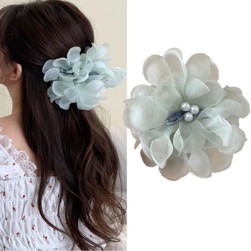 HAPVITALバンスクリップヘアクリップオフィスシンプルヘアアクセサリー髪飾り大きめオフィス贈り物韓国風人気髪留めおしゃれクリップレディース用(青い花)