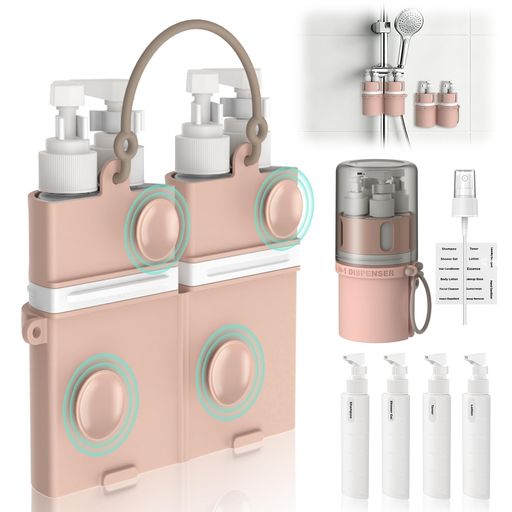 LEVOGO トラベルボトル 4in1 吸盤付き, 旅行用 シャンプーボトル ピンク