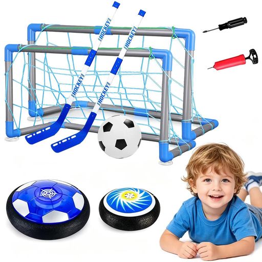 ホバーサッカーセット エアーサッカー 室内用ボール 2in1プレイ対応 ホッケースティック2本 ボール3個 ゴール2個付き フロアサッカー 室内スポーツ レクリエーション用品 イベントゲーム …