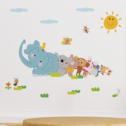 ウォールステッカー ジャングル動物 可愛い 象 コアラ サル うさぎ 子供部屋 幼稚園 保育園 子供部屋 寝室 リビング 北欧スタイル 50x40cm はがせる壁紙シール wall stickers for living room