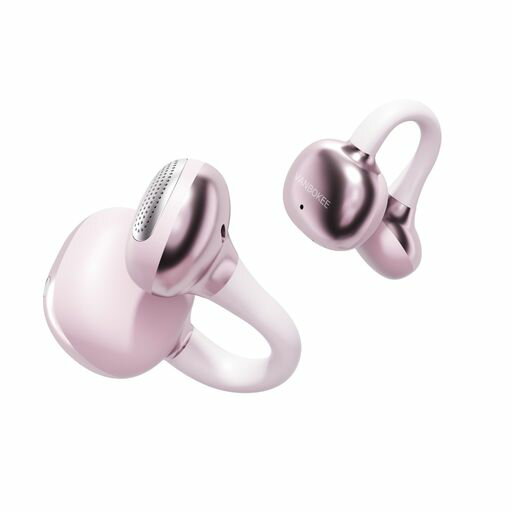 【VANBOKEE】H15イヤーカフ型イヤホンBluetoothワイヤレスイヤホンオープンイヤー重低音防漏音最大34時間駆動急速充電対応軽量人間工学設計防漏音オフィス/通勤/スポーツ/プレゼント(ピンク)