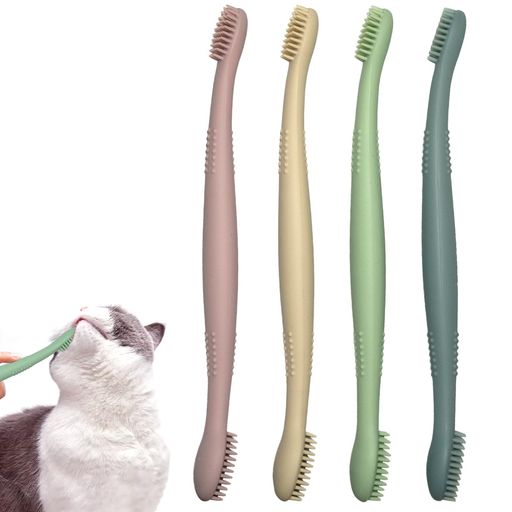 GanYun犬用歯ブラシ4本猫用歯ブラシダブルヘッド食品グレードソフトシリコン耐久性効率的な洗浄カーブ..