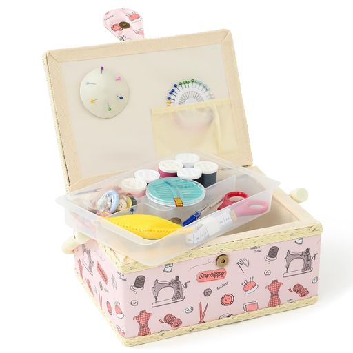 D&Dソーイングボックス裁縫箱裁縫セット小物入れ大容量二層収納縫製アクセサリー収納ボックス24*17.5*1..