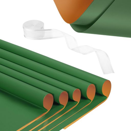 PATIKIL20枚花包装紙リボン付き防水花包装紙DIYクラフトパッケージング用花束用品22.8x22.8”グラス緑/..