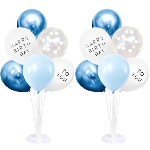 Iysoll誕生日飾り付け風船セットバルーンスタンドバスデー飾り風船スタンド2台&4色バルーンおしゃれブルー
