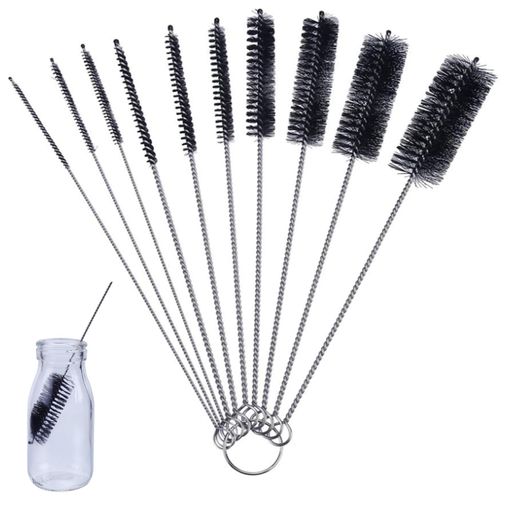 KQHOMEI洗浄ブラシステンレス線カップ10本セット細口瓶洗浄ナイロンロングチューブ哺乳瓶キッチン注ぎ口洗い自由に曲がる隙間(ブラック)(3.0)