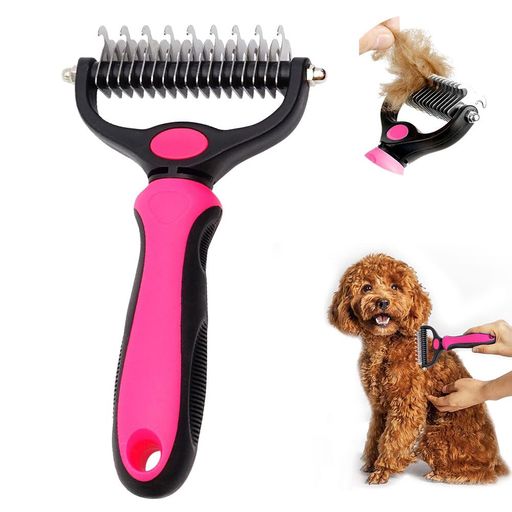 ペットブラシ猫犬両面抜け毛取り毛玉取りコーム犬猫兼用コームブラッシング短毛長毛くしネコブラシお手入れペット用品小型(ローズレッド)