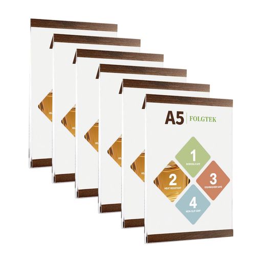 Folgtek賞状額縁6個セットA5の賞状用壁掛け額縁マグネット内蔵180°開閉アクリルディスプレイフレーム表彰状額入替アートパネル褒章樹脂製フレーム自己粘着式学校企業自宅茶色(A5縦型)