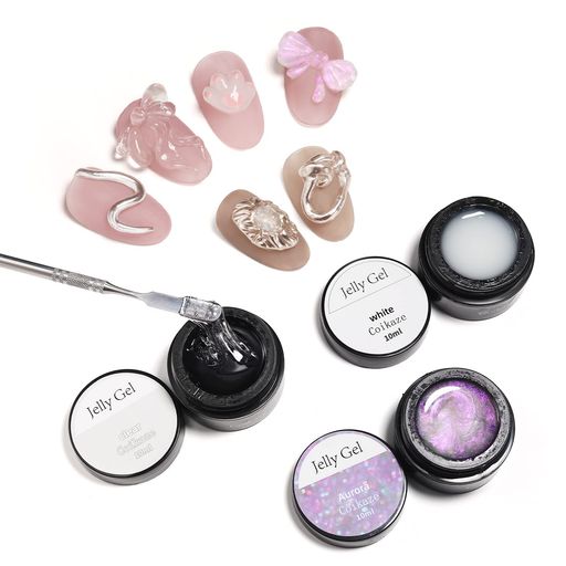 Coikaze粘土ジェルクリアジェルネイルクレイジェルグミジェルノンワイプネイルグルーパーツ固定ジェルネイルチップ接着剤3DネイルリングネイルJellyGel10g*3個セット