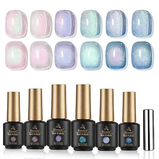 【内容物】シャイニングマグネットジェル6色(8ml/本) +1本磁石。UVライトでもLEDライトでも固まるのでお手持ちのライトですぐに使える。 【耐久性】美しい発色で、気分や好みに合わせて自由に組み合わせが可能です。正しい使用方法で、3週間以上の耐久性があります。硬すぎず、流れにくい絶妙なテクスチャーで、プロのネイリストだけでなく、初心者にも使いやすいです。 【高品質】高品質なマグネットジェルで、初心者でも簡単にサロンのような仕上がりのマグネットネイルを作ることができます。角度によって異なる輝きを見せる不思議なアートが楽しめます。 【使いやすさ】ポリッシュタイプで塗りやすく、初心者でも簡単に使用できます。少し離して、上から素早く軽く当てることで、全体に均一な輝きを与えることができます。ソークオフタイプなので、アセトンで簡単に落とせます。 【安心サポート】ご購入後、不備やご質問がございましたら、お気軽に店舗までご連絡ください。