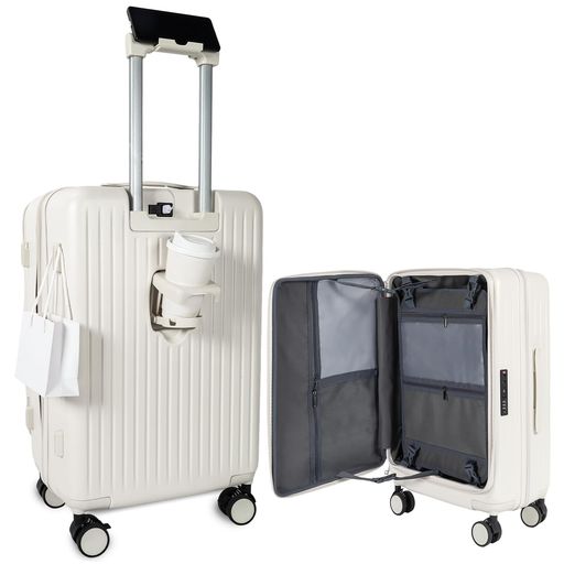 [J.K.T]片開きスーツケース軽量フロントオープンMサイズキャリーケース前開き拡張可【2026新販売1:9深型設計着脱式仕切り付き】大容量PC+ABS超軽量頑丈13in1多機能静音キャスターストッパー…