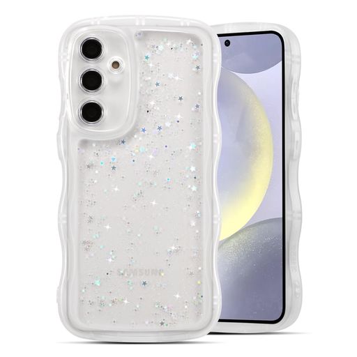 QLTYPRI 対応 Galaxy S26 ケース クリア TPU カバー ウェーブ おしゃれ 韓国 可愛い ウェーブ グリッター 透明 薄型 軽量 耐衝撃 滑り止め スマホケース ワイヤレス充電対応 ストラップホール付…
