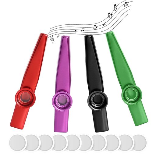 カズー楽器4個セットメタルカズーメッキKazoo膜振動式楽譜不要振動膜10枚付き金属音楽愛好者向け管楽器ミニ鼻歌吹奏楽器音楽玩具独奏可初心者バンドパーティー伴奏ホイッスルギフト