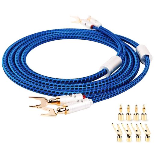 JIBHi-Fiスピーカーケーブル[オスーオス]コンバーチブルYラグとバナナプラグ八個ずつ銅金メッキコネクターアンプ/オーディオシステムなど適用/長さ2.5m二本