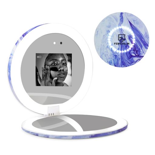 FENCHILIN日焼け止めテスト用UVカメラ付きミラーコンパクトミラー充電式2倍拡大鏡付きLED付き角度調整可能明るさは調整できるスマートタッチ軽量110mmx18mmA