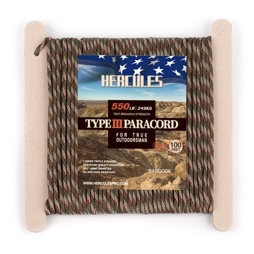 HERCULESパラコードガイロープキャンプロープテントロープアウトドア用耐荷重250kg7芯迷彩森林30m