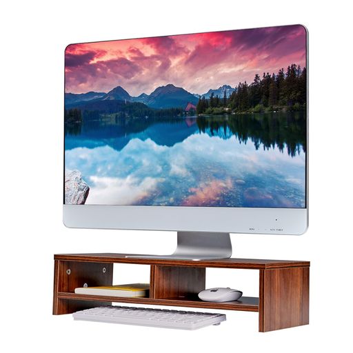 Rakuten - VECELOモニター台二段式机上台モニタースタンド幅50x奥行19.5x高さ12.8パソコンラック人間工学デザインキーボード収納木製天板机上ラックpcモニター台卓上収納PCキーボード収納ラックパソ…