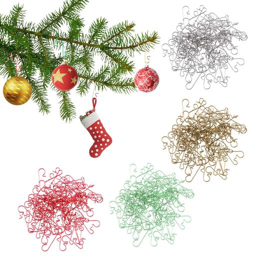 クリスマスオーナメントフック200枚セットステンレスS字フックゴールドシルバー赤緑クリスマスフックs字ハンガークリスマスツリー飾り(ゴールド+シルバー+赤+緑)