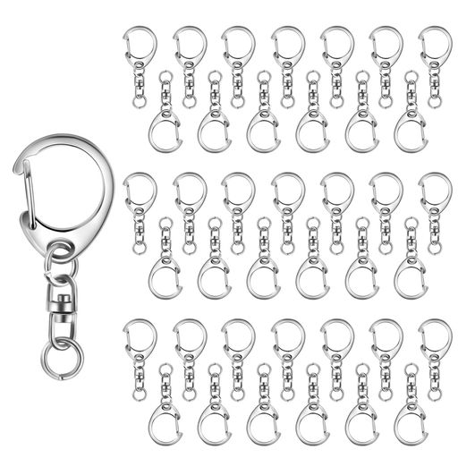 Rocteeキーホルダー金具50個入りキーリング回転カン付きキーホルダーパーツワンタッチ回転カンナスカンアクセサリーハンドメイド丸カン付き手作り素材DIY手芸用品副資材44mm*18mmSサイズシ…