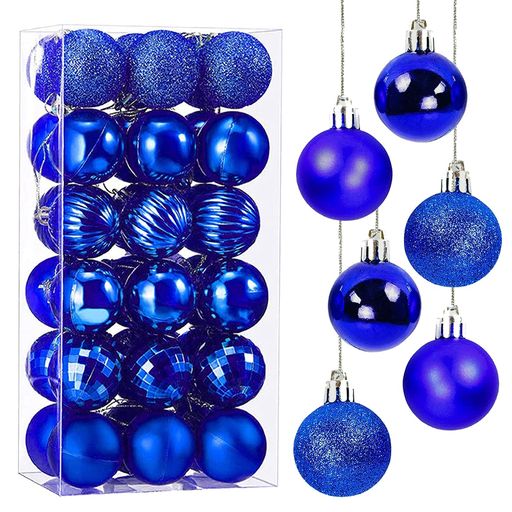 Taekuクリスマスオーナメント36個入りボールクリスマスツリー飾りフック付きDIYクリスマスツリー雰囲気が装飾部屋喫茶店店舗デコレーション新年家庭用直径4cm(ブルー)