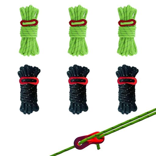 テントロープパラコード反射材付き4mmx4m耐荷重200KG自在金具付きキャンプアウトドア物干しざお6本セット3黒3緑ポリエステル繊維