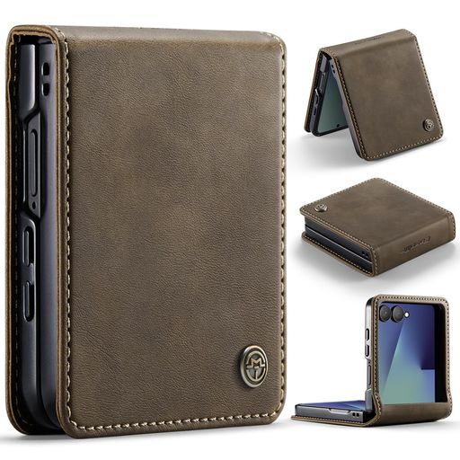 ReHowy Samsung Galaxy Z Flip7 対応 ケース ギャラクシーZフリップ7 PUレザーケース 携帯便利 衝撃防止 擦り傷防止 背面保護 実用性高 レトロ カバー Galaxy Z Flip7 保護ケース ブラウン