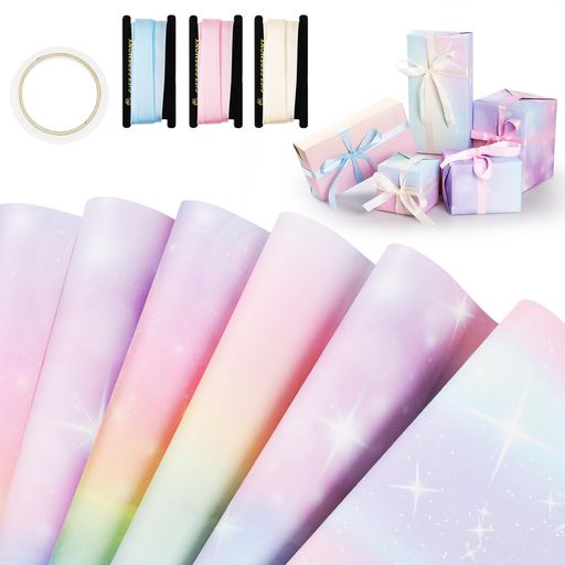 WD&CD包装紙ラッピングペーパーセット厚手大判包み紙美しい星空オーロラギフト包装誕生日バレンタイン母の日卒業式花プレゼントラッピング用品プレゼントテープリボン付き折りたたみ…