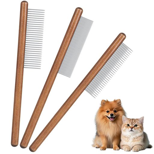 猫ブラシ犬ブラシ3個セットペットブラシ蚤取りコーム痛くないマッサージブラシ短毛中毛長毛猫犬兼用絡まり取り快適ケア木柄ブラシステンレス製コームペット用グルーミングセット