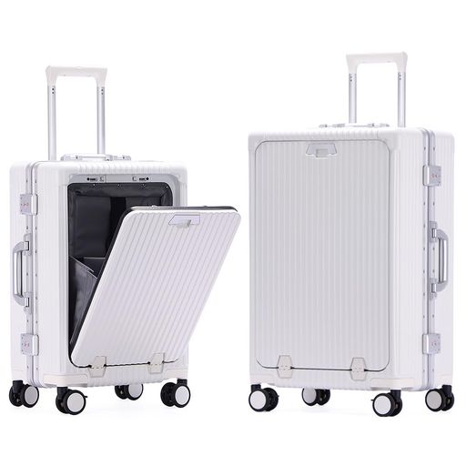 [SKYFLY]スーツケース機内持ち込み前開きキャリーケース軽量多機能Mサイズ【100%PC材旅行・出張の強い味方!】フロントオープンキャリーバッグ耐衝撃カップホルダー付きファスナータイプ…