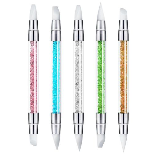 ZEOHBETY ネイルアート彫刻ペン、5個入り デュアルチップ シリコンネイルツール レジン用、シリコンブラシ、アクリルペン、ネイルアートブラシ、ネイルフォイル彫刻 描画効果 シェイプ描画