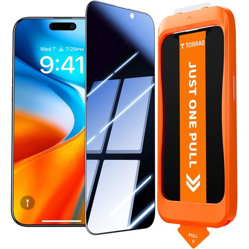 Exchangeable Jackets - TORRASForiPhone17ガラスフィルム覗き見防止保護フィルム航空宇宙ガラスのぞき見防止超耐久米軍規格さらさら指紋防止ワンプル(JustOnePull)ガイド枠付きアイホン17用全面保護9H越え