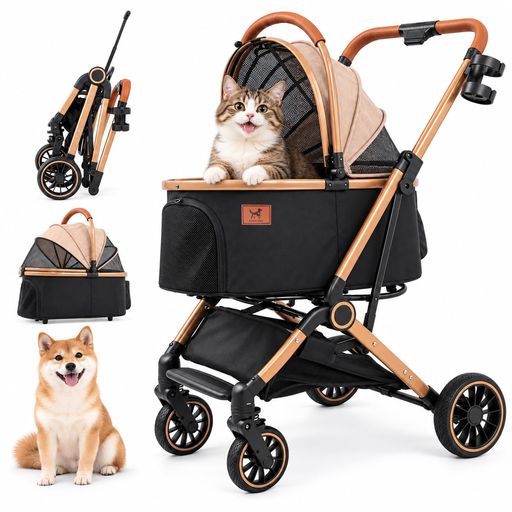 【便利な3WAY・分離型ペットカート】 ペットカート、手持ちキャリー、車内移動用キャリーの3通りで使用可能。キャリー部分は簡単に着脱でき、小型犬・中型犬・猫との散歩、通院、旅行、ドライブなど、さまざまなお出かけシーンで活躍します。 【フレーム耐荷重約22.7kg・広々キャリー】 本体フレームは約22.7kgまでの荷重に対応。キャリー外寸は約65x35x55cm、底面内寸は約55x30cmです。小型犬や猫なら2匹、中型犬なら1匹までを目安に使用できます。内部のサポートフレームが側面や底面の沈み込みを抑え、安定した空間を保ちます。※約22.7kgは本体フレームの耐荷重です。ご購入前にペットの体重・体長・体高とキャリー内寸をご確認ください。 【ワンタッチ折りたたみ・収納しやすい設計】 ボタンを押してフレームを前方へ倒すだけで、簡単に折りたためます。折りたたみサイズは約43.5x23.3x58cmで、車のトランクや玄関にもすっきり収納可能。本体重量は約7.4kg、取り外し可能なキャリー単体は約2.2kgです。