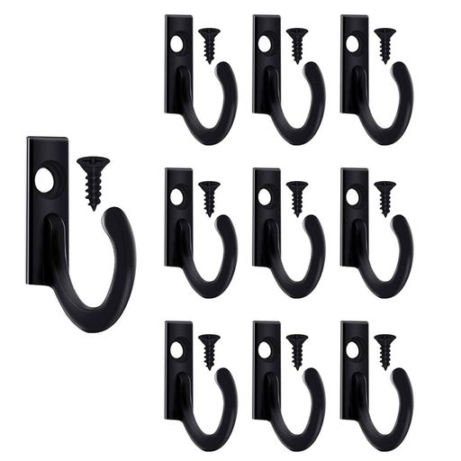 Hooks - 壁付けフック10個セット吊り下げ収納ネジ付アンティークフックアンティーク調(ブラック)