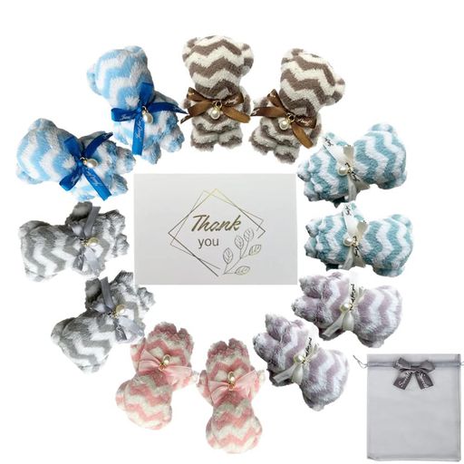Mini Towels - タオルハンカチ12個セットプチギフトタオルギフトくまタオルベアハンドタオル可愛いタオルハンカチで作った手造りベアー退職ギフトレディースクリスマス退職結婚式誕生日引っ越し挨…