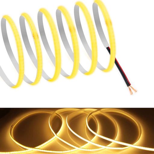 【RYE】COBテープライトLEDストリップライトフレキシブル高密度幅5mm隠れたLEDテープライト2m320LEDs/m電球色2700KDC12V180°発光CRI =90両面テープ変形可能切断可能黒と赤のワイヤーに接続寝室