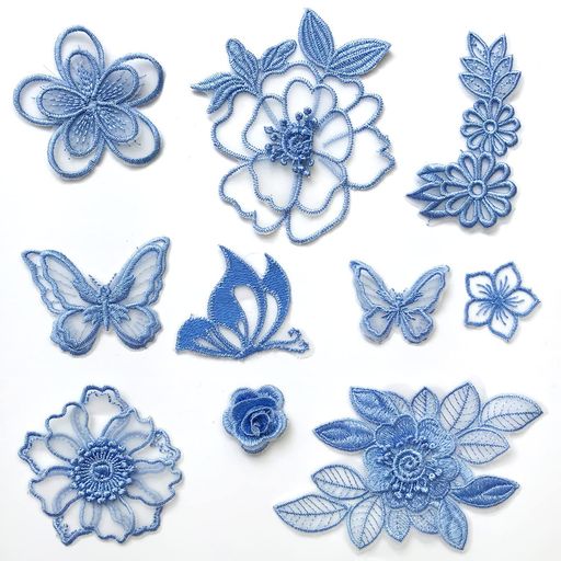 10枚オーガンザワッペンお花刺繍アップリケDIY服補修工芸品の装飾可愛い縫い付けパッチステッカーブルー