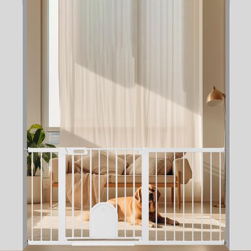 DEARBBベビーゲートペットドア付きペットゲート高さ76cm猫犬ゲート猫脱走防止ゲート猫が通れる階段上猫..