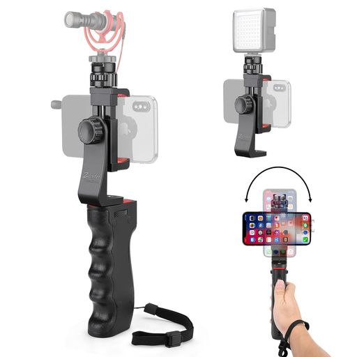 Zeadio ワイヤレススマートフォンスタビライザー、Vloggingビデオハンドルグリップ、iPhone、Android Phone、その他のスマートフォン用のクランプマウントとリモートシャッター付き
