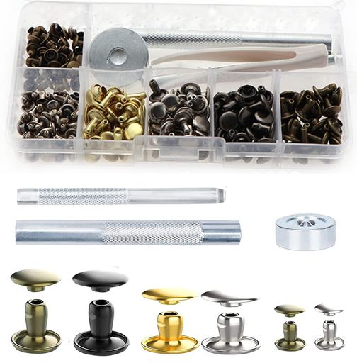 TAORAYOレザークラフトカシメセットカシメかしめカシメ金具セットカシメ打ち具セットレザークラフト用打ち具キット3サイズ4種色(ゴールド・シルバー・古銅色・ガンメタル)リベットパー…