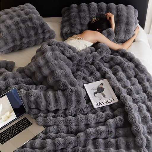 乐天商城 - Melvintふわふわブランケット毛布シングル冬用厚手2枚合わせふわとろ毛布もこもこ毛布あったかラビットファー調トスカ泡絨静電気防止洗える吸湿速乾抗菌防臭蓄熱保温極細繊維(ダックグ…
