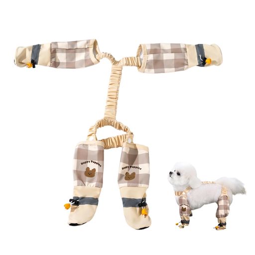 行動 【商品規格】: 犬用防塵パンツ服の背中の長さ約33cm、5~6kgの中型~小型犬向けです。ベージュとブラウンのチェック柄で、爽やかで可愛らしいカラーリングになっており、四季を通してご利用いただけます。 【高品質素材】:この犬用レッグカバーは高品質の防水生地を使用しており、水をはじきやすく、雨の日でもご使用いただけます。お手入れが非常に簡単で、水洗いも可能です。さらに、通気性に優れ、快適な着け心地です。一年中使える便利な商品です。 【4足フルカバーデザイン】:この犬用防塵パンツは4足全体を包み込むデザインで、さらに底部には滑り止め加工が施されています。雪や雨の日でも愛犬の滑落を防止。さらにパンツの脚部分と背中部分は調節可能で、愛犬の体型にぴったりフィット。より快適に着用できます。 【足元夜光デザイン】:この犬用パンツの足部分には安全反射テープを採用。夜間のお散歩でも愛犬の姿をしっかり確認できます。万が一迷子になった場合でも、暗闇で目立つ反射設計が早期発見をサポート。愛犬の安全をダブルで守ります。