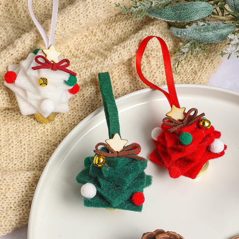 Rakuten - 羊毛フェルトミニクリスマスツリー風鈴 オーナメント ナチュラルデコレーション かわいい手作りツリー飾り 北欧風インテリア 家庭・カフェ・ギフト用