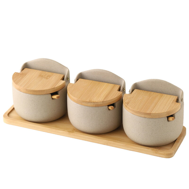 調味料入れ スパイスボトル 保存容器 調味料ポット 砂糖入れ 塩 容器 シュガーポット キャニスター キッチン 収納 ダイニングテーブル調味料入れセット 竹蓋付き 調味料ポット スパイスジャー キッチン収納 塩・砂糖・調味料保存容器 300ML
