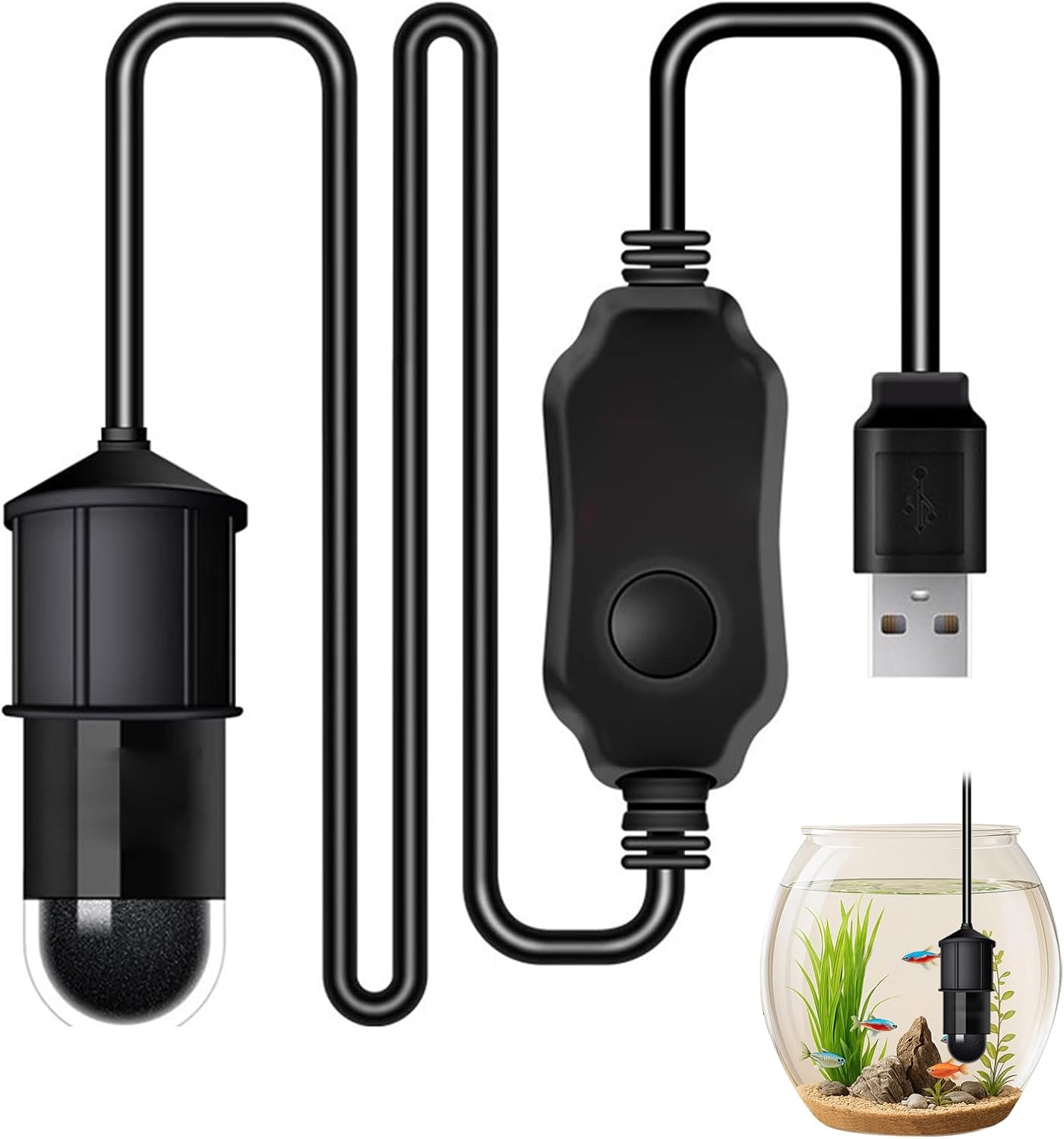 电热 恒温器（单体机） - 水槽ヒーター小型【10W】水槽用ヒーター 熱帯魚ヒーター USB電源、吸盤、LEDデジタルディスプレイ、18°C〜34°Cの温度制御が付属し、水容量が2L未満のミニ水槽に適し