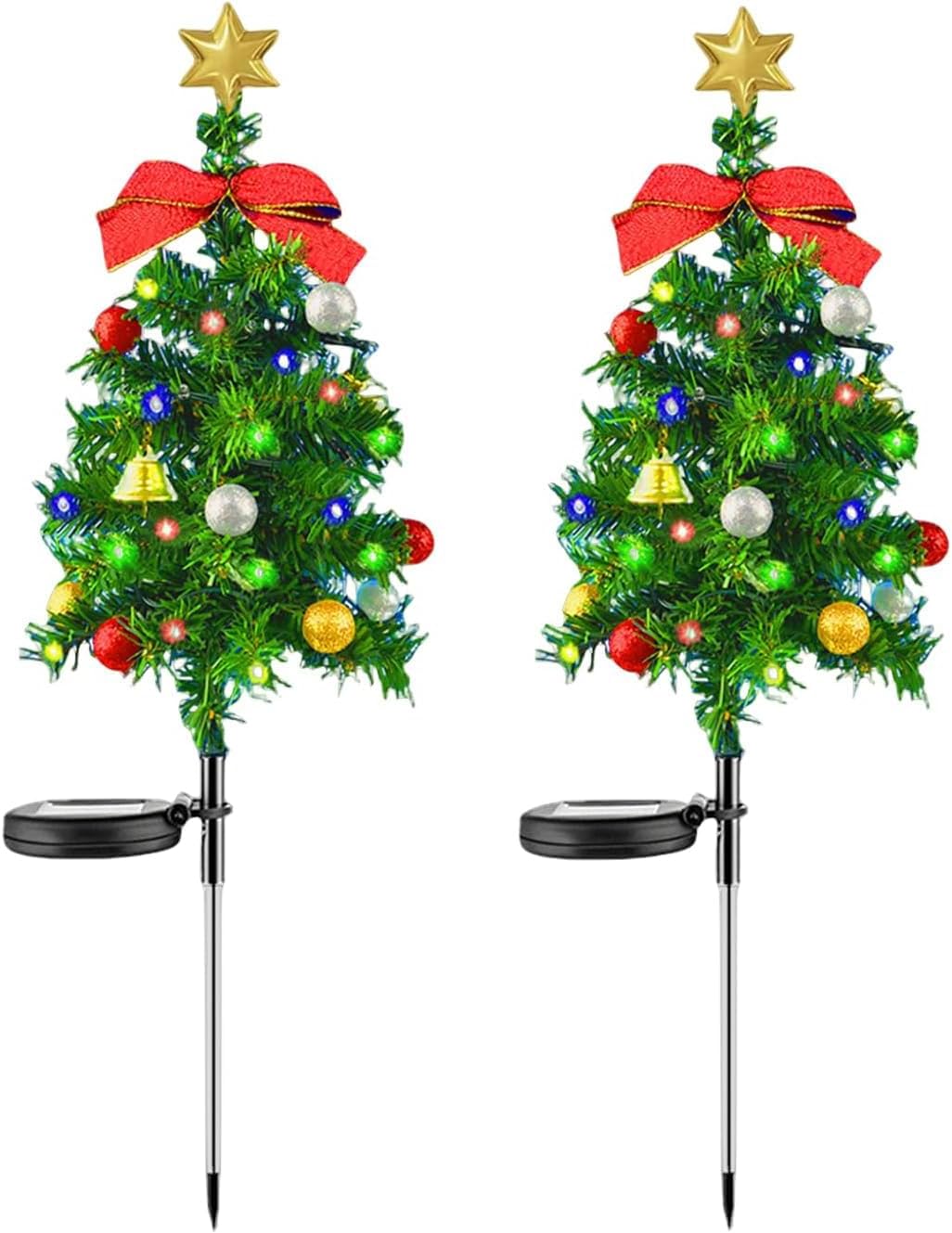 クリスマスツリー ソーラー ガーデンライト クリスマス イルミネーションライト 屋外 防水 自動点灯 消灯 省エネ クリスマス 飾り LEDライト ソーラーライト 庭 雰囲気作り（2本セット）