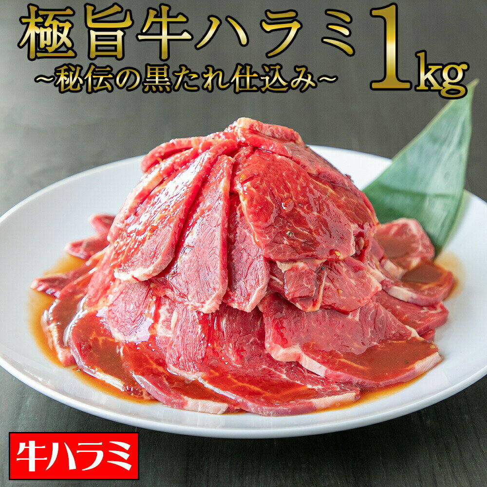 牛ハラミ [ 極旨牛ハラミ 秘伝の黒たれ仕込み 1kg ] 焼肉 牛肉 サガリ ハラミ ハラミ丼 ステーキ ギフト プレゼント 切り落とし スライス 贈答 大盛 内祝 コロナ おつまみ 母の日 父の日 BBQ 送料無料