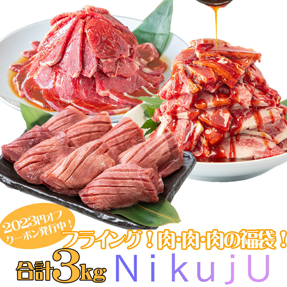 【送料無料】 [ NikujU 3kg ] 焼き肉セット セット 牛タン タン元 タン中 ハラミ 和牛 カルビ ハラミ ハラミ丼 牛肉 焼肉 バーベキュー プレゼント ギフト 贈答 大盛 おつまみ