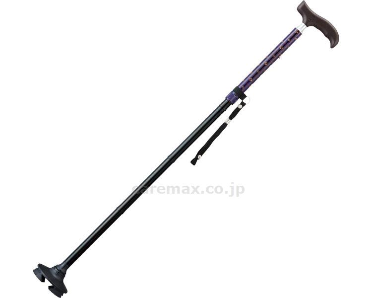 商品の仕様 ●サイズ／長さ約87～99cm（5段階／3cmピッチ）、折りたたみ時：約31cm ●適応身長／約165～194cm ●材質／本体：アルミニウム、持ち手：ABS樹脂、杖先：ABS樹脂・TPR・ステンレス鋼、収納袋：ポリエステル、お名前ホルダー：アクリル ●生産国／中国 ●セット内容／本体、収納袋、お名前ホルダー、取扱説明書 商品の説明 ・4つの接地面で手を離しても倒れにくいステッキ！。 ・地面に合わせて根元が自在に動いて安定！ ・接地面が広いから安定感があります。 ・軽量タイプでラクラク！ ・階段の上り下りに！坂道などの傾斜に！玄関などの段差に！砂利道などの凸凹に！