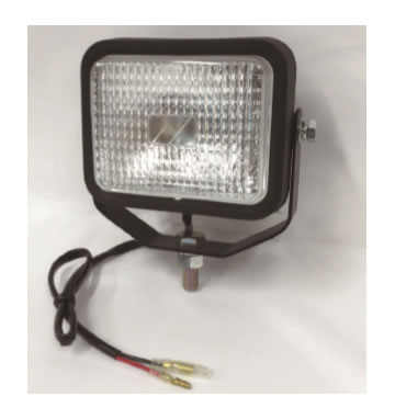 樹脂製ハロゲンサーチライト　1064シリーズ（ 2）電球仕様：H3　12V55Wレンズタイプ：FLOOD（散光）タイプ概寸：灯体：115×140レンズ：88×115灯体仕様枠：樹脂（PP） 本体：樹脂（PP）ステー：SPC / 三価ブラック サイドボルト：6角ボルト　SPC(M8）コード長 = 500mm アースコードタイプ接続方法：ギボシ（オス） × 1 ギボシ（メス） × 1